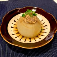 新玉ねぎの肉詰め 和風あんかけ
